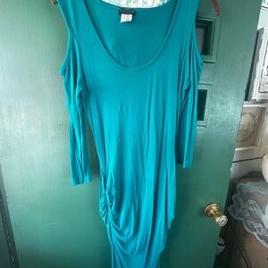 VENUS Teal Cold-Shoulder Ruched Maxi Dress